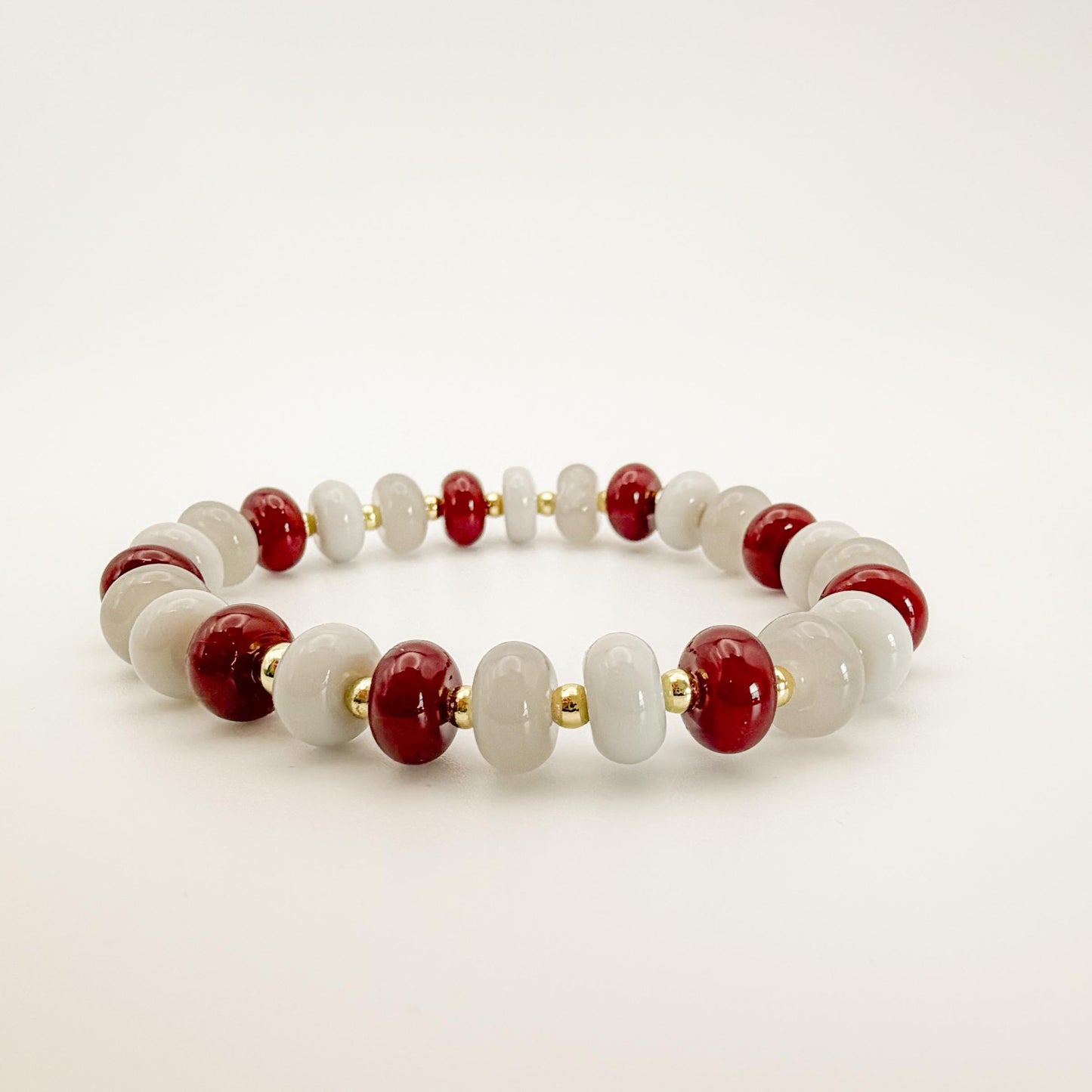 Cherry Vanilla Mix | 18k Gold Filled with Grays and Maroon Flat Rondelle Beads | Colorful | Beaded Stretch Bracelet | Transparent bead