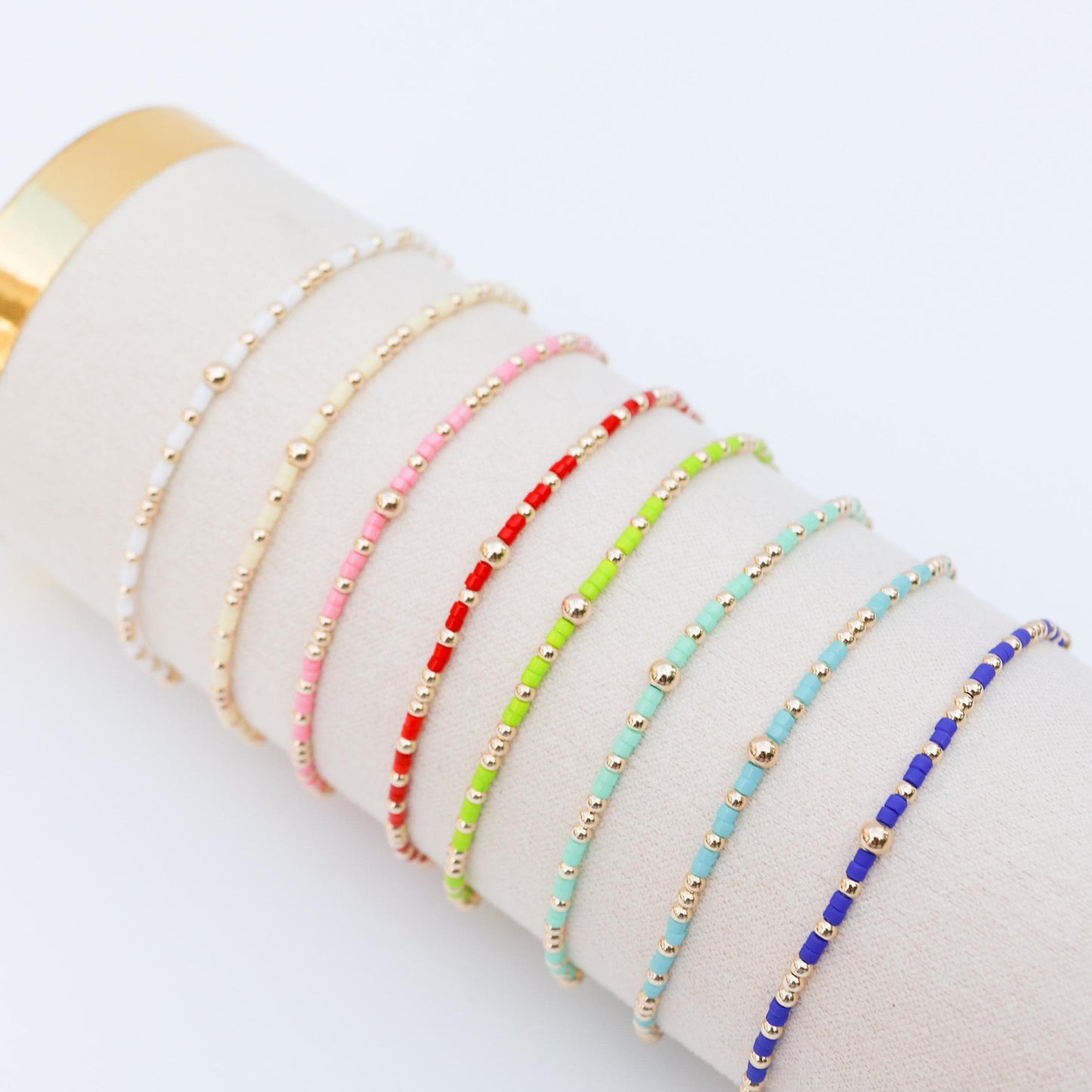 Signature Summer Seed Bead Stacking Bracelets | 14k Gold Filled Non-Tarnish with Colored Seed Beads| Stretch Beaded Bracelet| Tiny bead