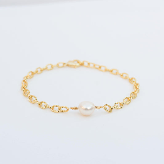 Pearl Chain Bracelet 18k Gold Filled Chain Bracelet , Dainty, Minimalist Jewelry