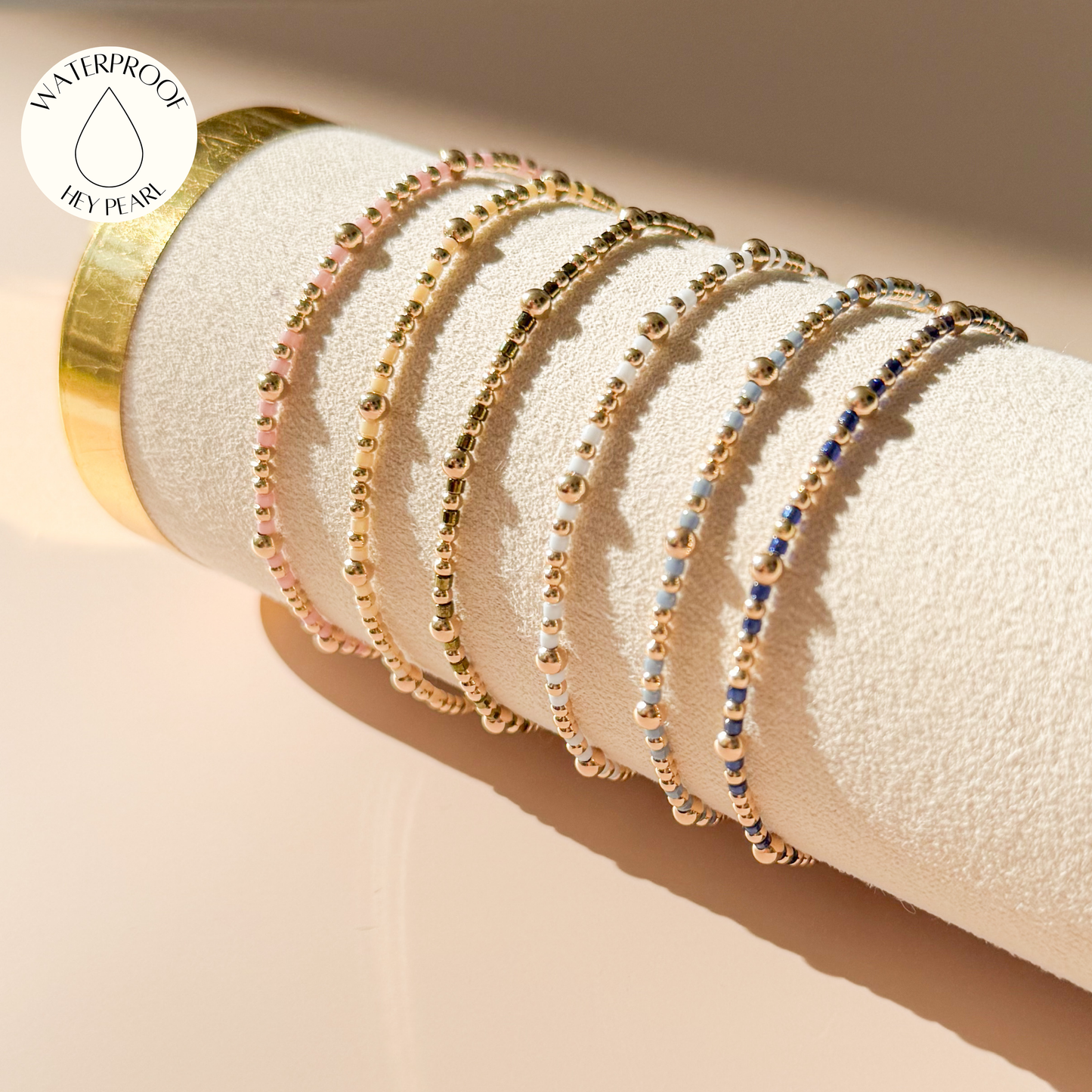 Signature Colored Stacking Bracelets | 14k Gold Filled Non-Tarnish with Colored Seed Beads| Stretch Beaded Bracelet Stack | Tiny bead