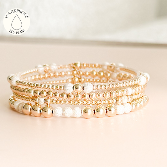 Signature Stardust Stack | 14k Gold Filled Non-Tarnish with Stardust Beads| Stretch Beaded Bracelet Stack