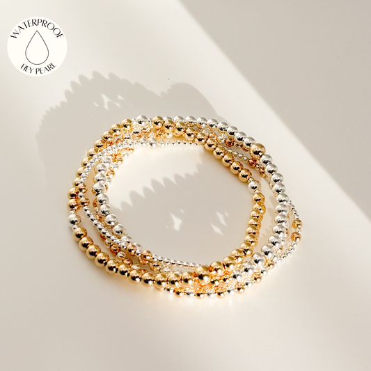 Signature Mixed Metals Stack | 14k Gold Filled Non-Tarnish with Sterling Silver | Stretch Beaded Bracelet Stack