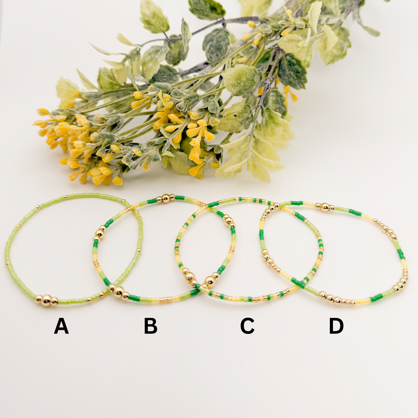 Adventure | 18k gold filled with yellow and green bracelet stack | beaded stretch bracelet | tiny bead bracelet | seed bead | gift set