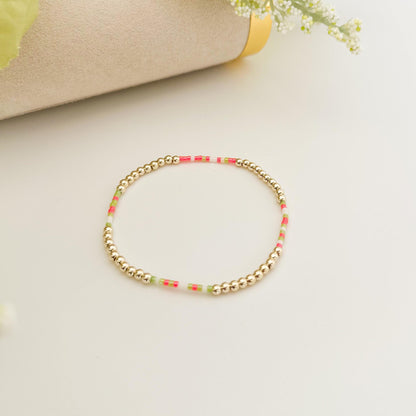 Blossom| Neon Pink Seed Bead Bracelet | 14k Gold Filled Stacking Bracelet