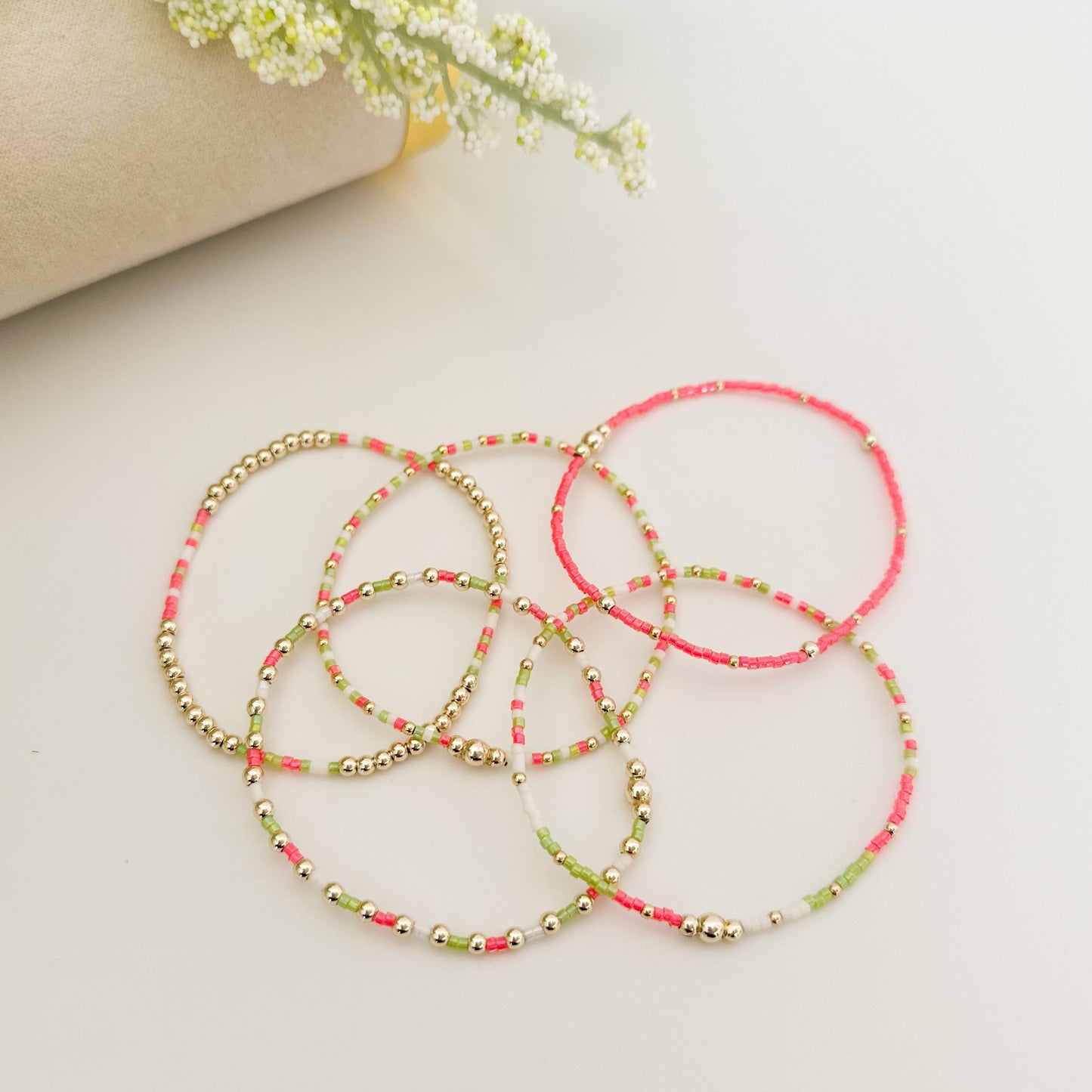 Blossom | 14k gold filled with neon pink and bracelet stack