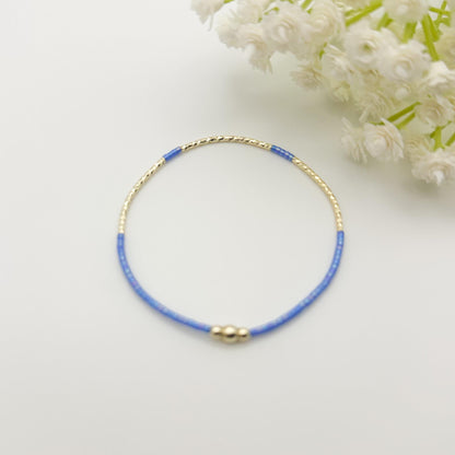 Vacay Fun | 4k Gold Filled Seed Bead Bracelet Stack: Green, Blue & Orange | beaded stretch bracelet | tiny bead | bright