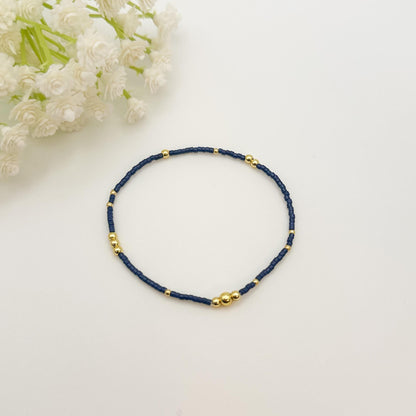 Sunkissed | 18k Gold Filled Seed Bead Bracelet Stack: Navy, Orange & Yellow
