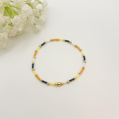 Sunkissed | 18k Gold Filled Seed Bead Bracelet Stack: Navy, Orange & Yellow