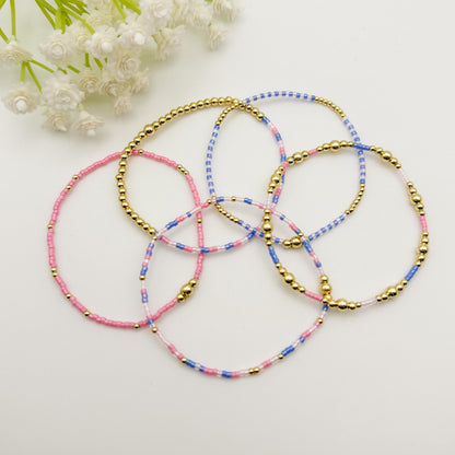 Cotton Candy | 18k gold filled with pink and indigo bracelet stack | beaded stretch bracelet | tiny bead bracelet | seed bead | gift set