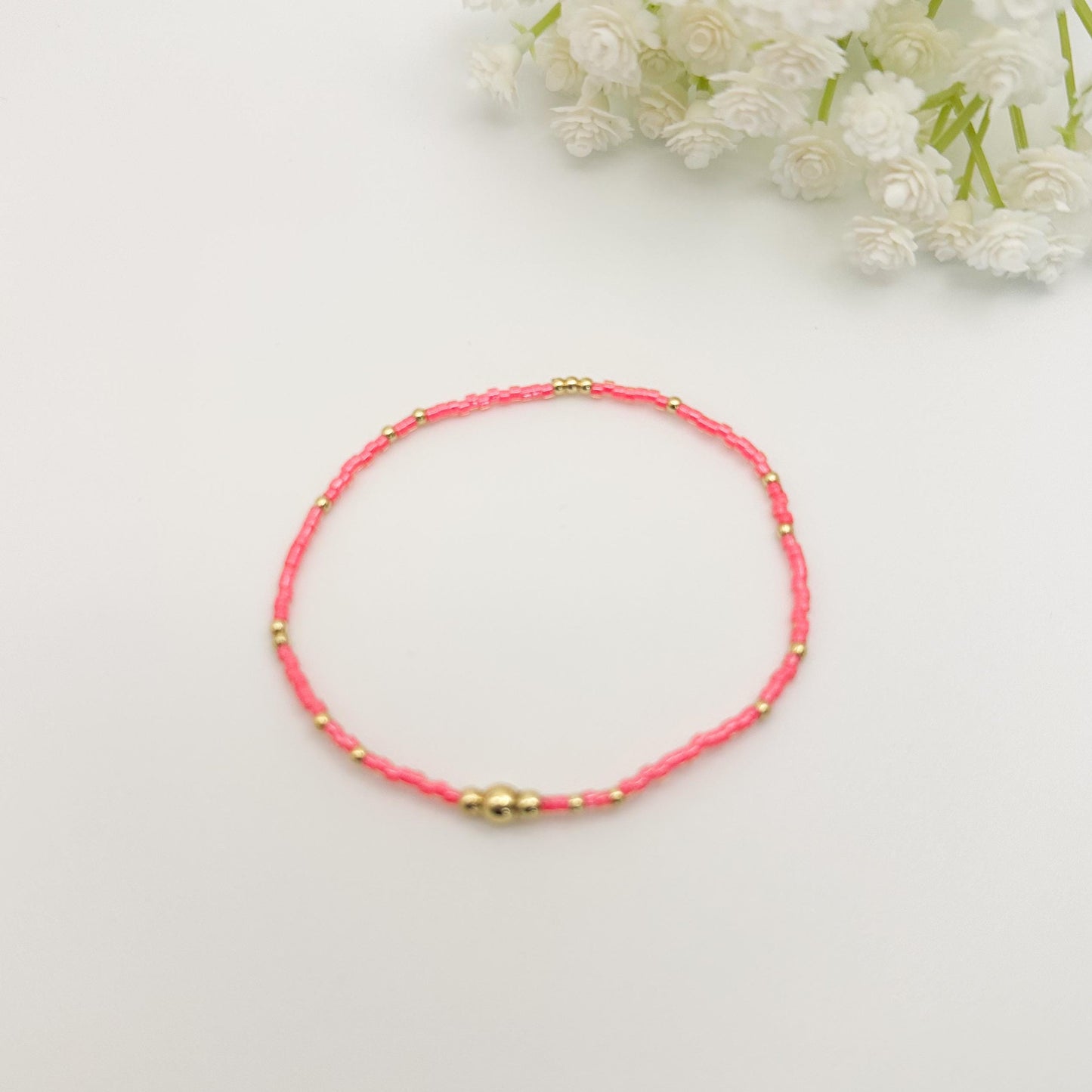 Colorful Mix 3 Piece Bracelet Stack | 18k Gold Filled with Poppy Red, Yellow and Teal Seed Beads| Tiny Bead Bracelet | Stretch bracelet Stack