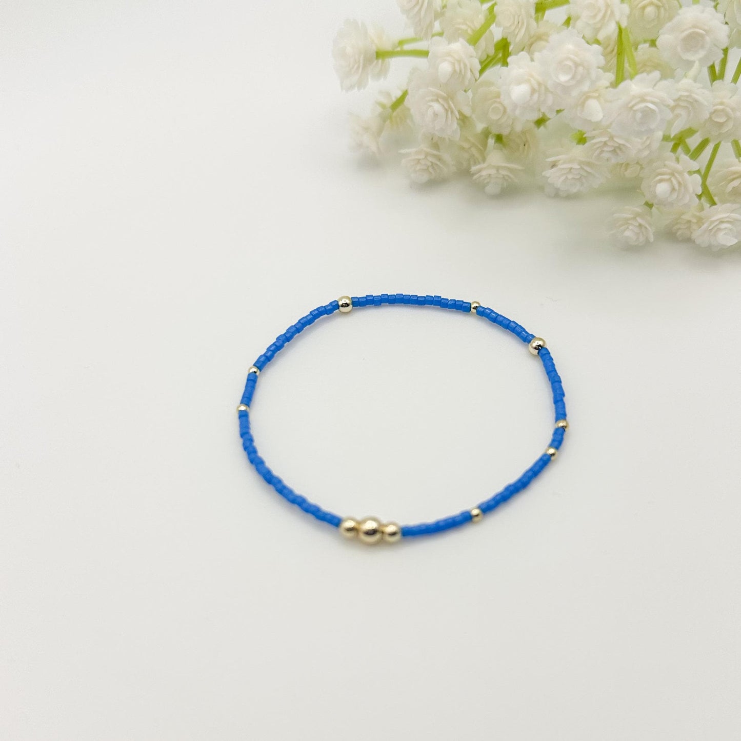 Waves | 14k gold filled with white and blue bracelet stack