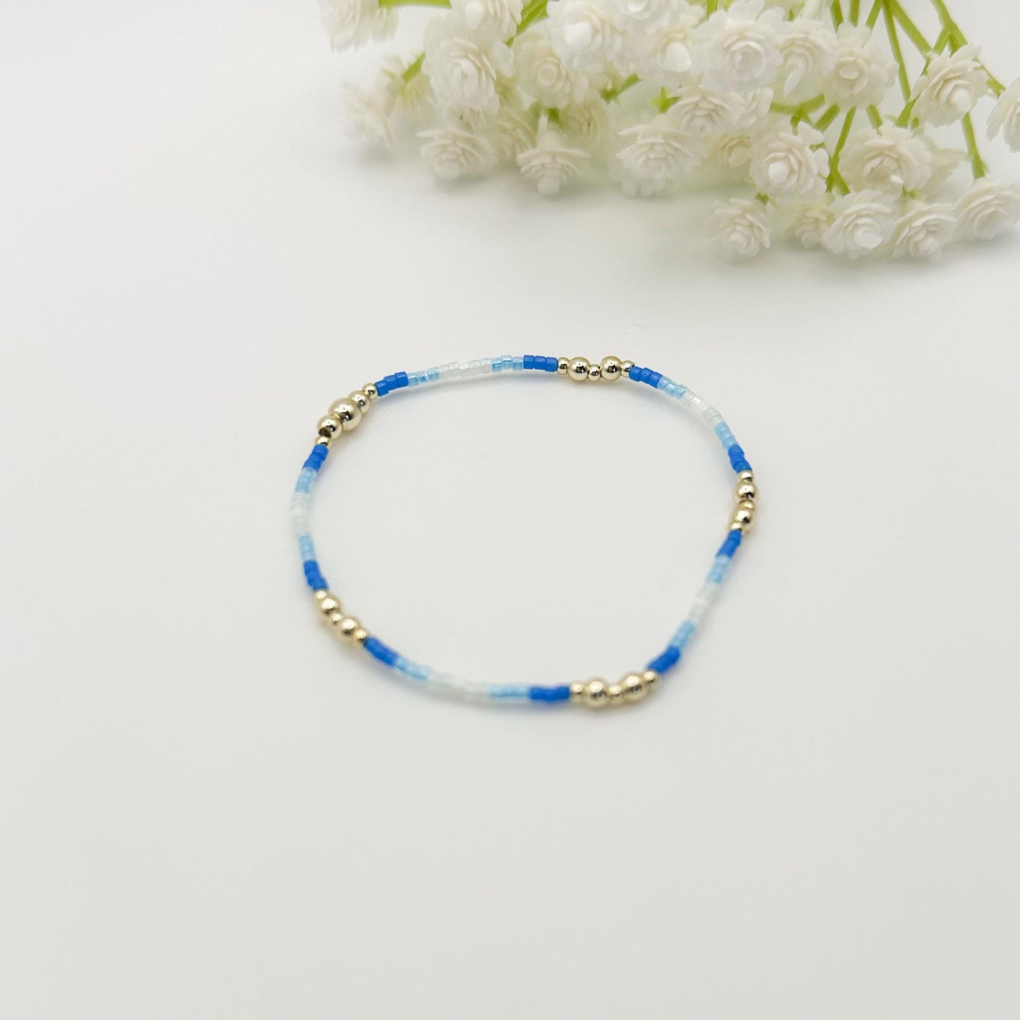 Waves | 14k gold filled with white and blue bracelet stack