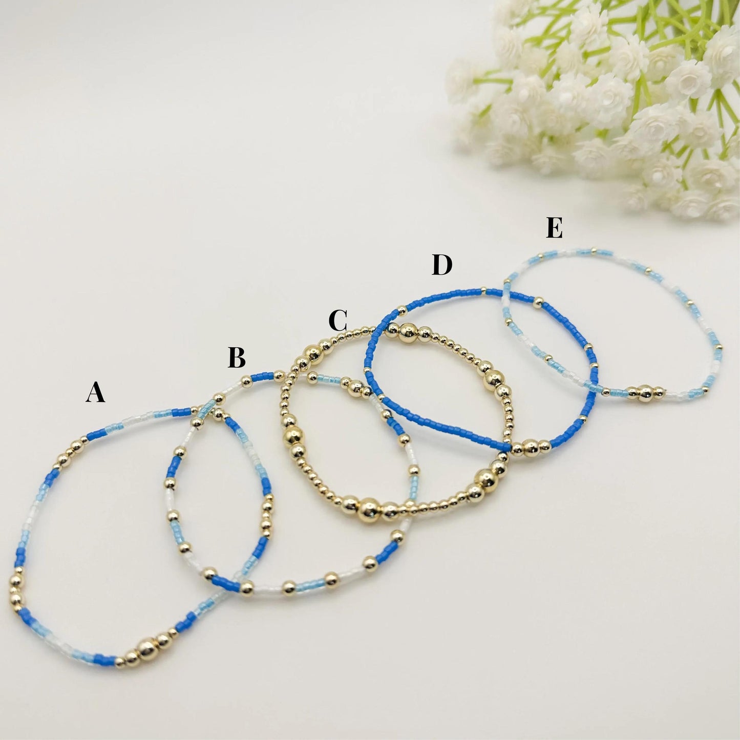 Waves | 14k gold filled with white and blue bracelet stack