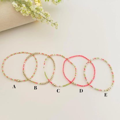 Blossom| Neon Pink Seed Bead Bracelet | 14k Gold Filled Stacking Bracelet