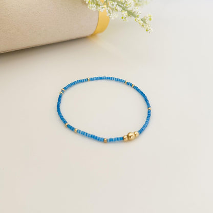 Ocean breeze | 18k gold filled with blue and yellow bracelet stack | beaded stretch bracelet | tiny bead bracelet | seed bead | bracelet set