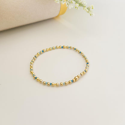 Ocean breeze | 18k gold filled with blue and yellow bracelet stack | beaded stretch bracelet | tiny bead bracelet | seed bead | bracelet set