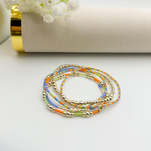 Vacay fun | 14k gold filled with green, blue and orange bracelet stack