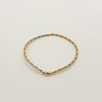Vacay Fun | 4k Gold Filled Seed Bead Bracelet Stack: Green, Blue & Orange | beaded stretch bracelet | tiny bead | bright