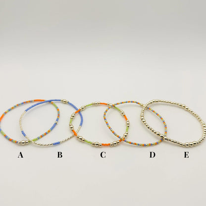 Vacay Fun | 4k Gold Filled Seed Bead Bracelet Stack: Green, Blue & Orange | beaded stretch bracelet | tiny bead | bright