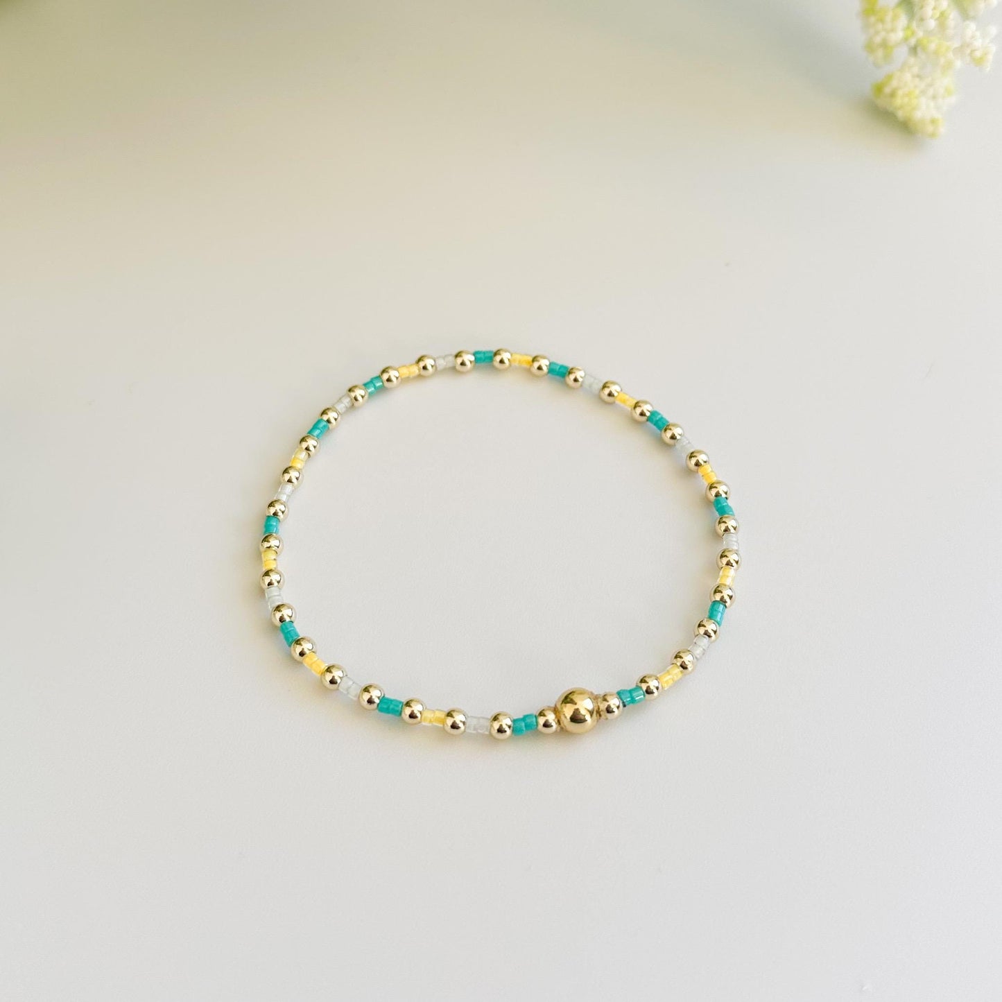 Beachy | 18k gold filled with teal and yellow  bracelet stack