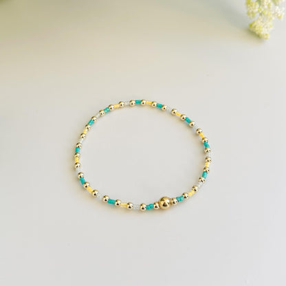 Beachy | 18k gold filled with teal and yellow  bracelet stack | beaded stretch bracelet | tiny bead bracelet | seed bead | bracelet set