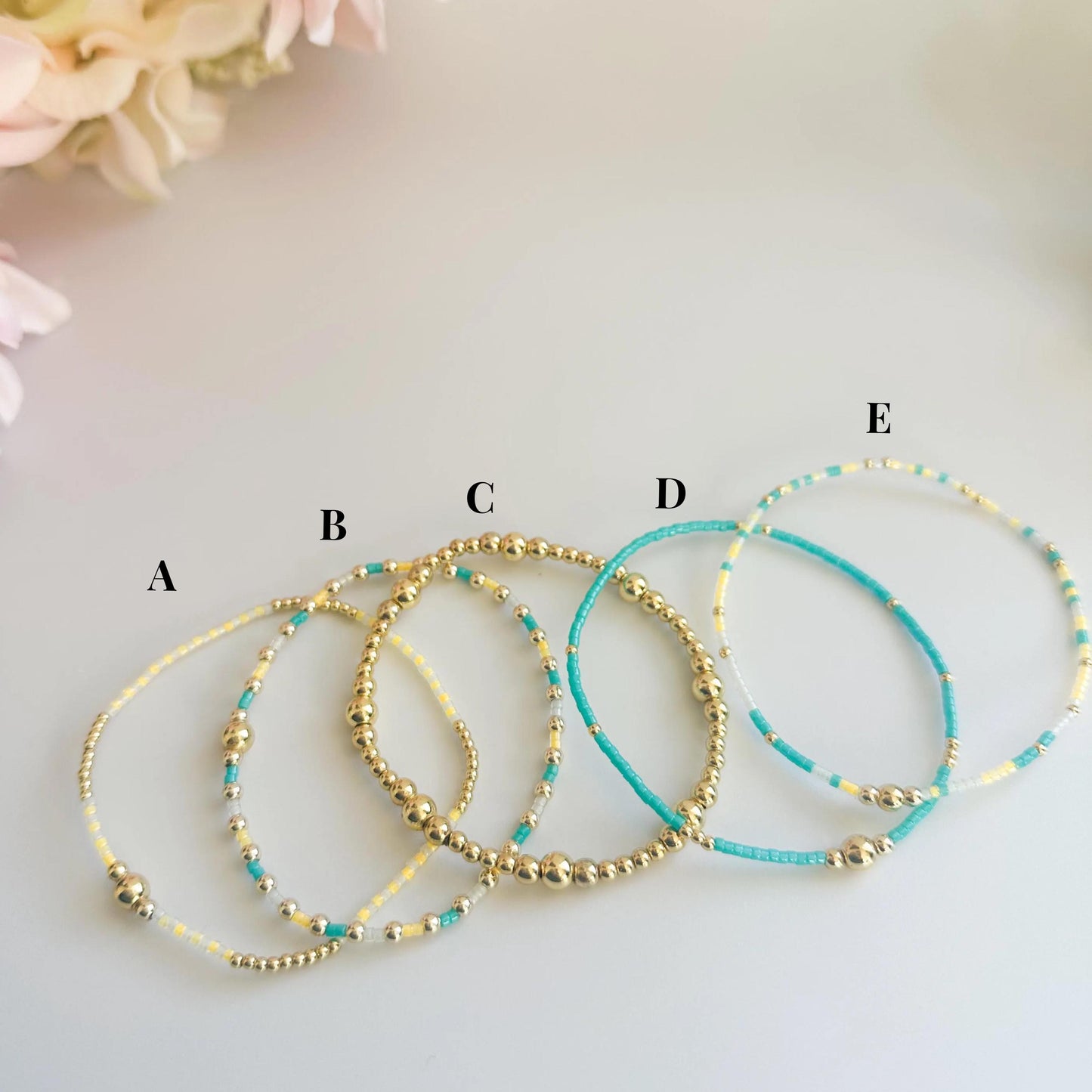 Beachy | 18k gold filled with teal and yellow  bracelet stack