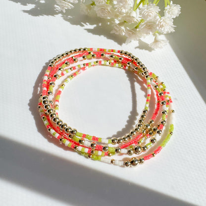 Blossom| Neon Pink Seed Bead Bracelet | 14k Gold Filled Stacking Bracelet