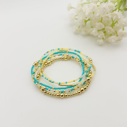 Beachy | 18k gold filled with teal and yellow  bracelet stack