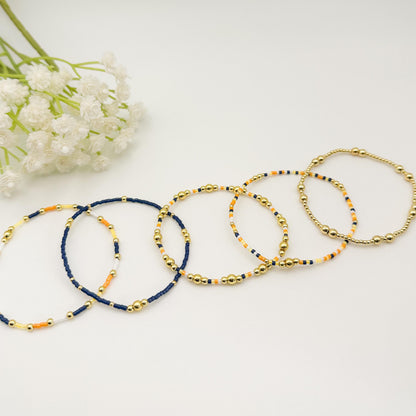 Sunkissed | 18k Gold Filled Seed Bead Bracelet Stack: Navy, Orange & Yellow
