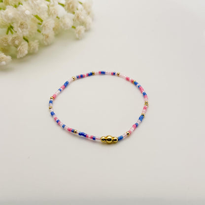 Cotton Candy | 18k gold filled with pink and indigo bracelet stack | beaded stretch bracelet | tiny bead bracelet | seed bead | gift set