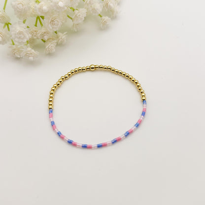 Cotton Candy | 18k gold filled with pink and indigo bracelet stack | beaded stretch bracelet | tiny bead bracelet | seed bead | gift set