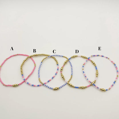 Cotton Candy | 18k gold filled with pink and indigo bracelet stack | beaded stretch bracelet | tiny bead bracelet | seed bead | gift set
