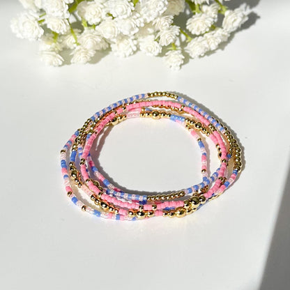 Cotton Candy | 18k gold filled with pink and indigo bracelet stack | beaded stretch bracelet | tiny bead bracelet | seed bead | gift set