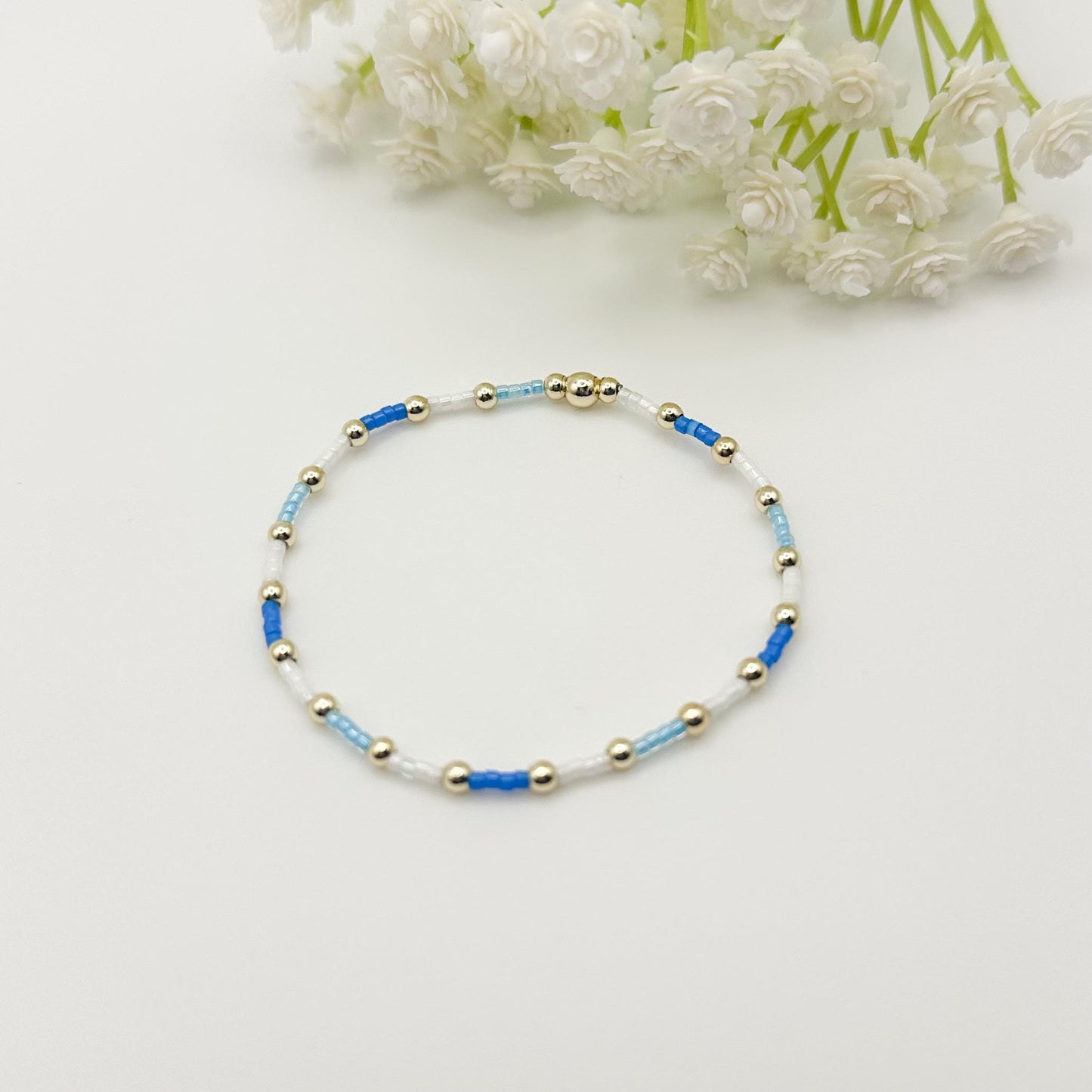 Waves | 14k gold filled with white and blue bracelet stack