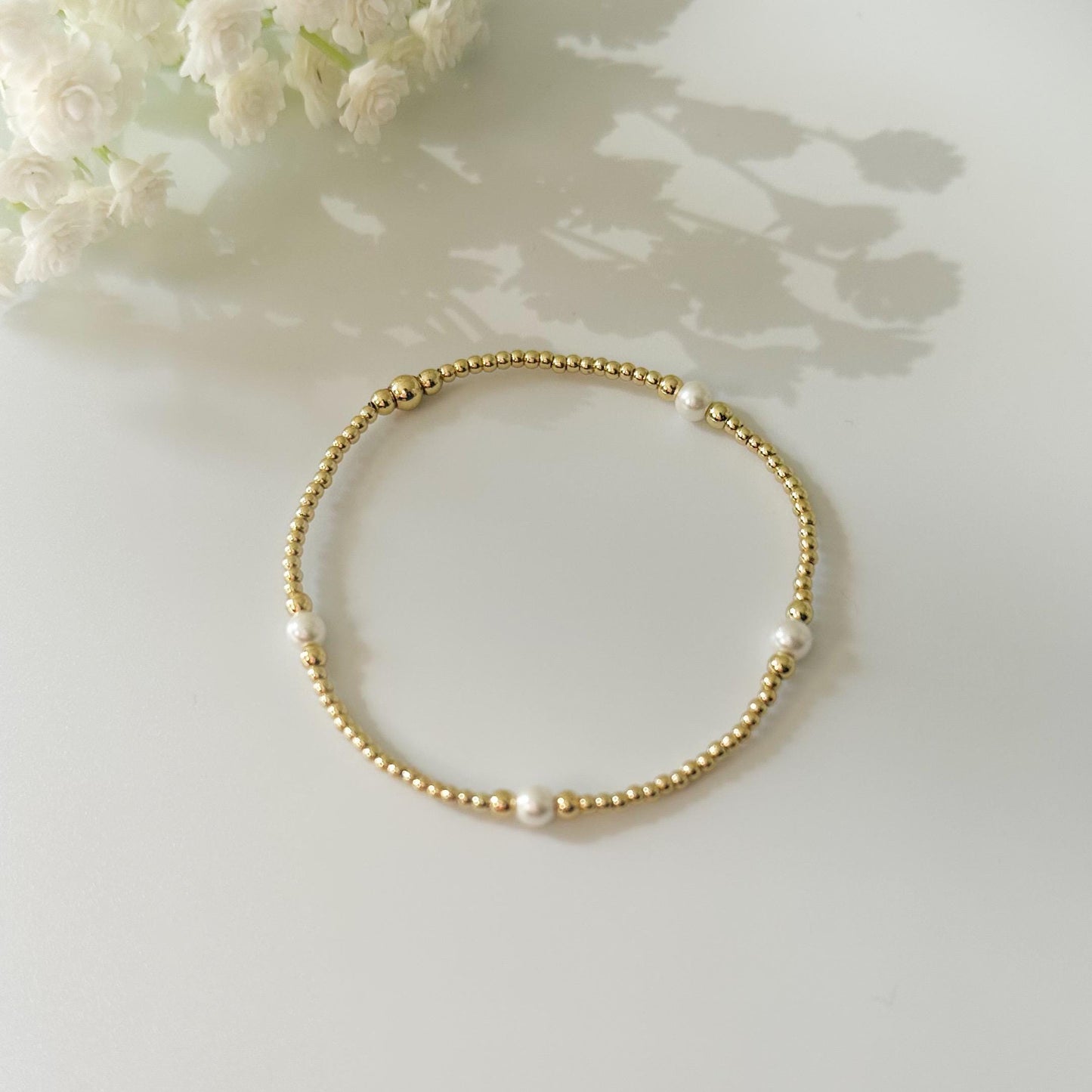 Seashell and pearl charm bracelet set | 18k gold filled teal and pearl bracelet