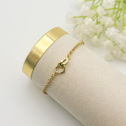 18k Gold Filled Chain Bracelet – Dainty Heart Clasp, Minimalist Jewelry