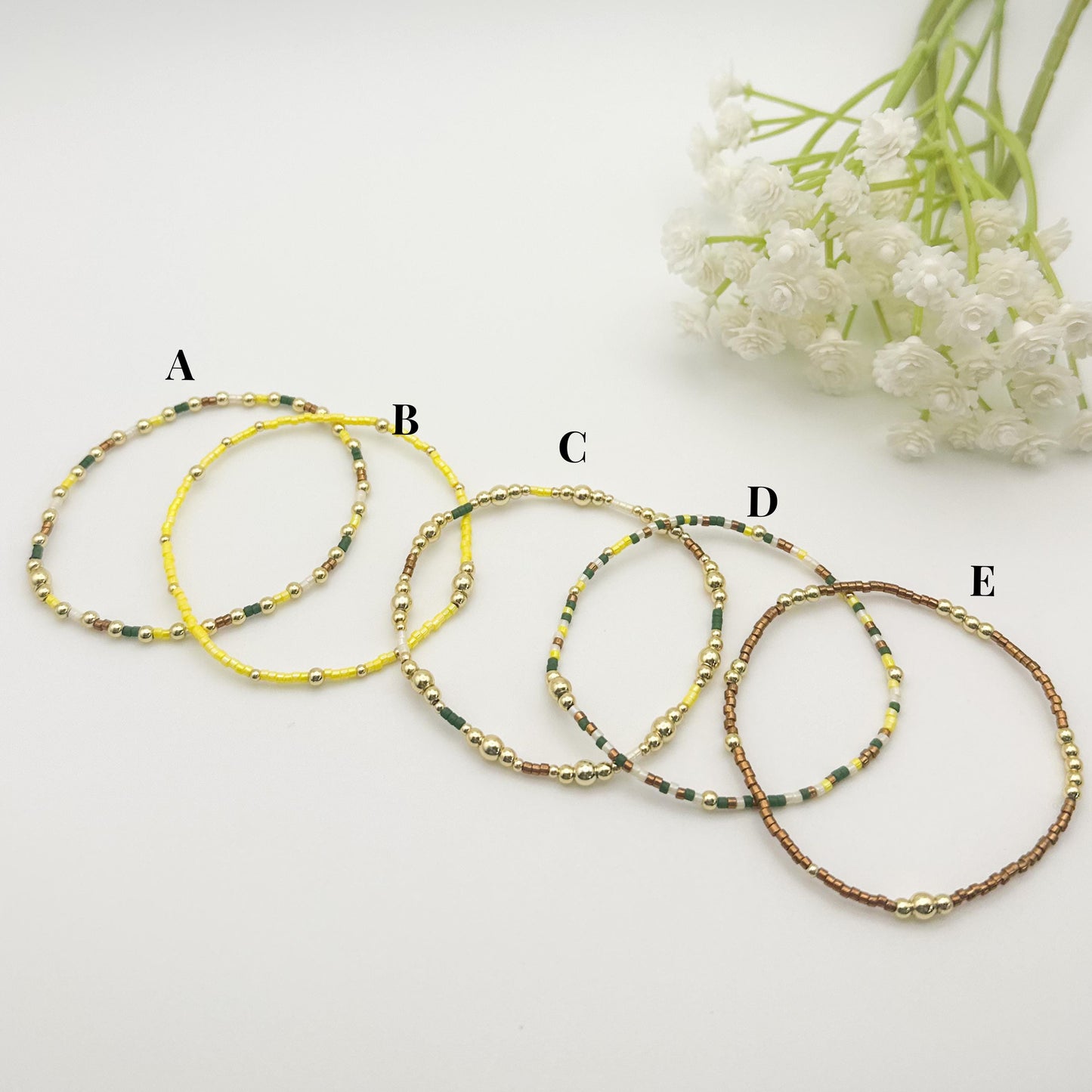 Nature | 18k gold filled with green, yellow and brown bracelet stack