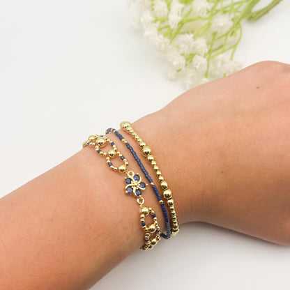 Hibiscus Flower Bracelet| 18k gold filled with pink, navy or blue and bracelets | stretch bracelet | tiny bead bracelet | beaded circle |