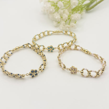Hibiscus Flower Bracelet| 18k gold filled with pink, navy or blue and bracelets | stretch bracelet | tiny bead bracelet | beaded circle |