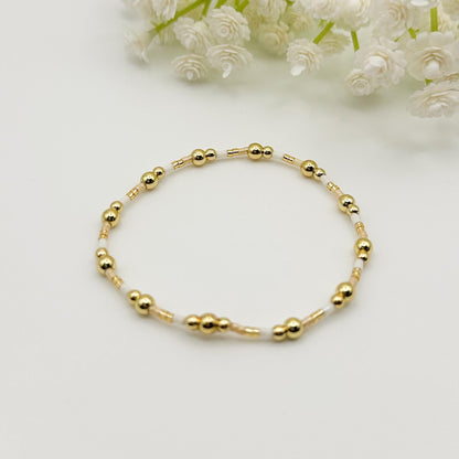 Sun & Sand | 18k Gold Filled with White and Caramel Color Bracelet Stack | Beaded Stretch Bracelet | Tiny Bead Bracelet