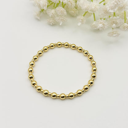 Sun & Sand | 18k Gold Filled with White and Caramel Color Bracelet Stack | Beaded Stretch Bracelet | Tiny Bead Bracelet