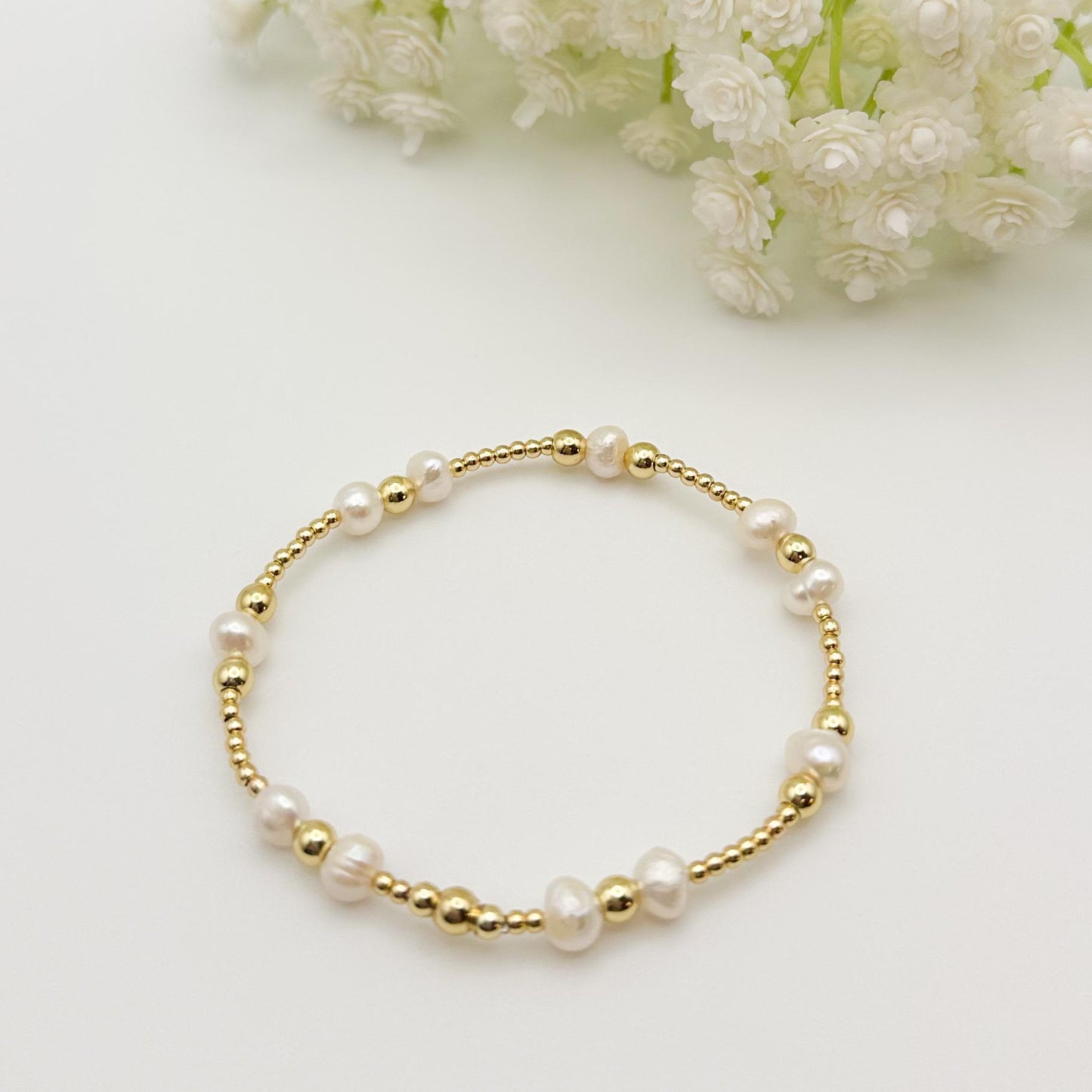 Gold Beaded Cultured Pearl Bracelet Set