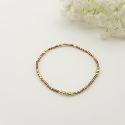 Nature | 18k gold filled with green, yellow and brown bracelet stack | beaded stretch bracelet | tiny bead bracelet | seed bead | gift set