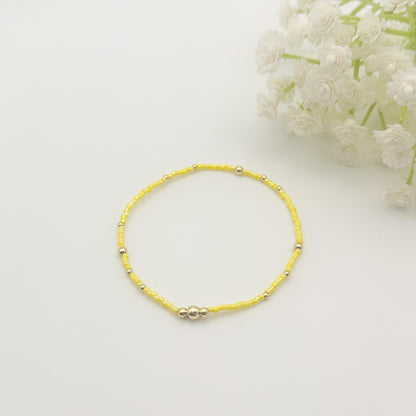 Nature | 18k gold filled with green, yellow and brown bracelet stack | beaded stretch bracelet | tiny bead bracelet | seed bead | gift set