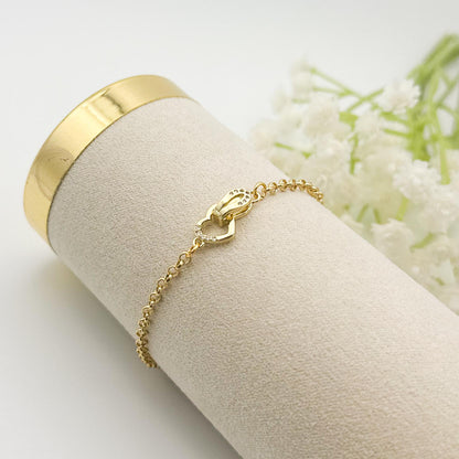 18k Gold Filled Chain Bracelet – Dainty Heart Clasp, Minimalist Jewelry