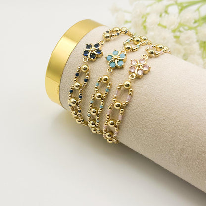 Hibiscus Flower Bracelet| 18k gold filled with pink, navy or blue and bracelets | stretch bracelet | tiny bead bracelet | beaded circle |