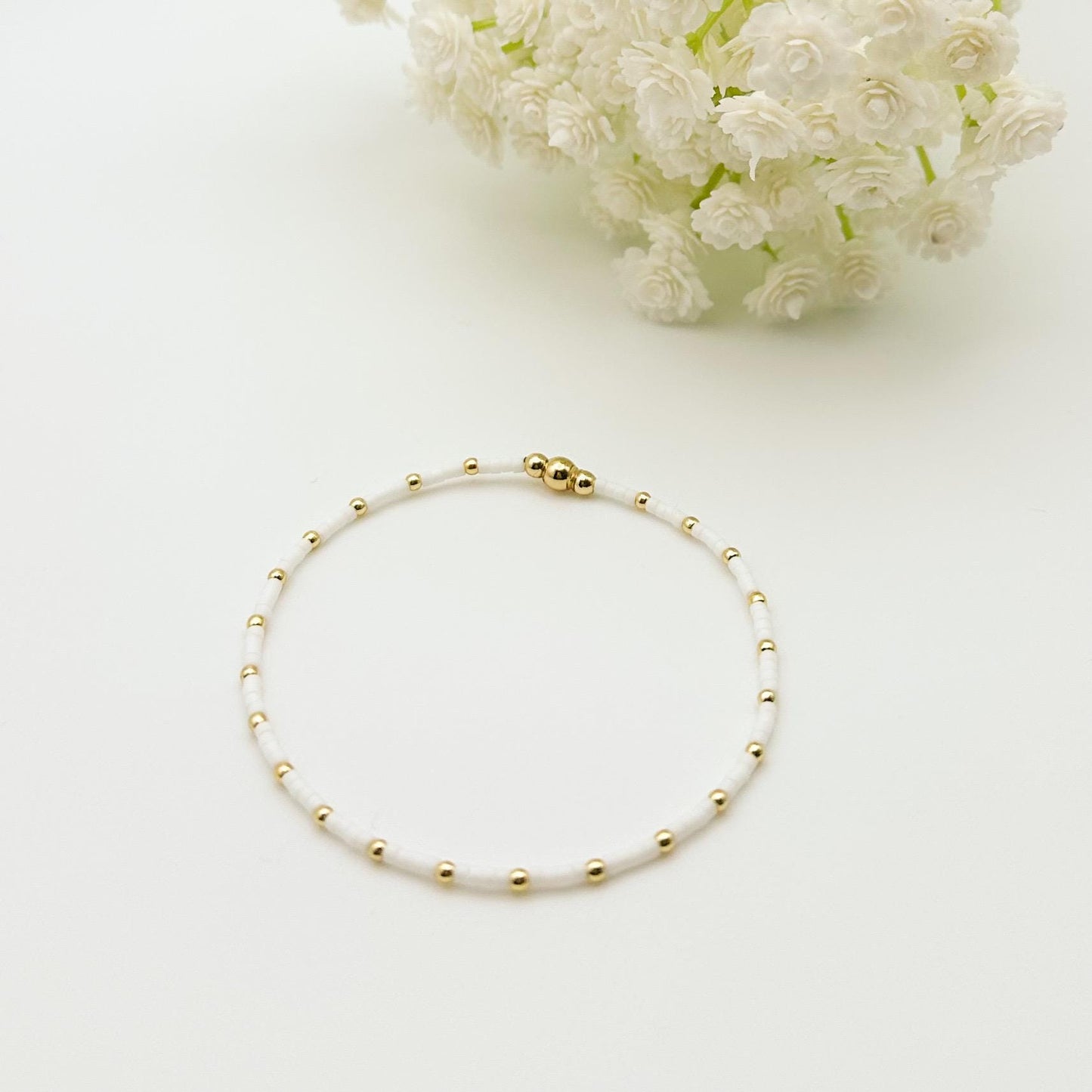 18k gold filled heart bracelet /gold filled beads/white heart/ bracelet stack/minimalist jewelry/ layered gold bracelet/aesthetic/gold stack