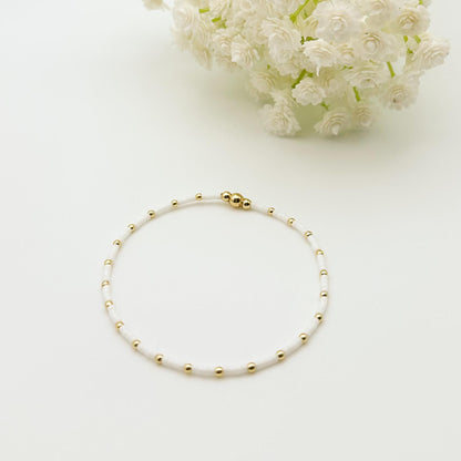 18k gold filled heart bracelet /gold filled beads/white heart/ bracelet stack/minimalist jewelry/ layered gold bracelet/aesthetic/gold stack