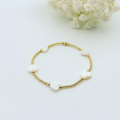 18k gold filled heart bracelet /gold filled beads/white heart/ bracelet stack/minimalist jewelry/ layered gold bracelet/aesthetic/gold stack
