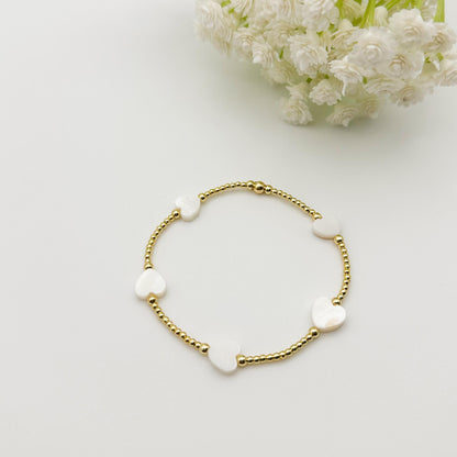 18k gold filled heart bracelet /gold filled beads/white heart/ bracelet stack/minimalist jewelry/ layered gold bracelet/aesthetic/gold stack
